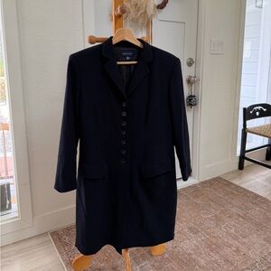 Anne Klein Black Long Single-Breasted Wool Blazer Coat